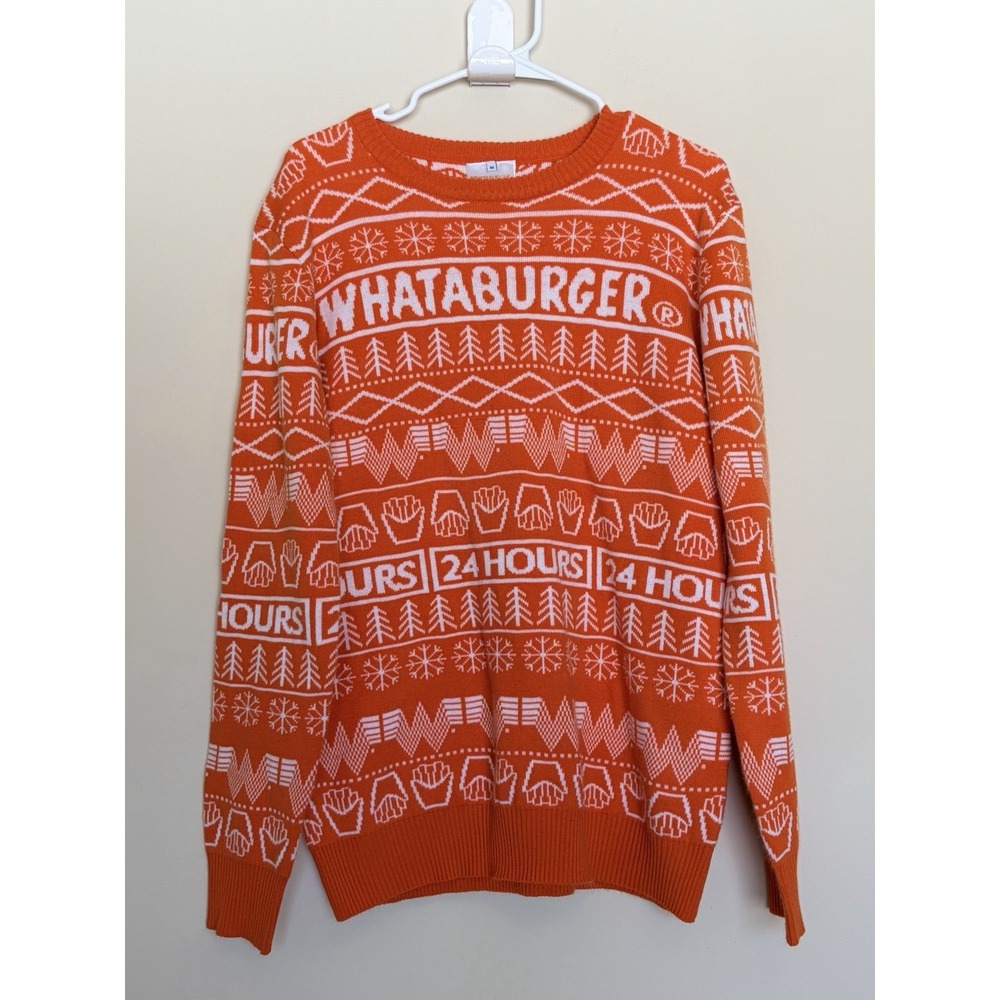 Whataburger‎ Fast Food Restaurant Orange Crewneck Christmas Sweater Adult Medium